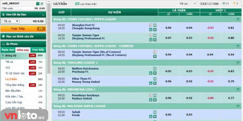 Kèo E/O từng hiệp hấp dẫn